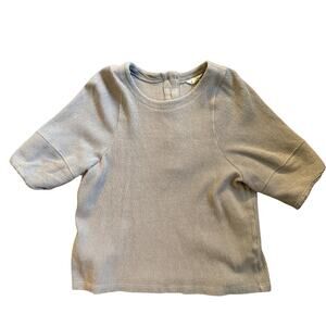 Madewell Women's Ottoman Jacquard Button Back Small Tan Taupe Ribbed Top - Sm